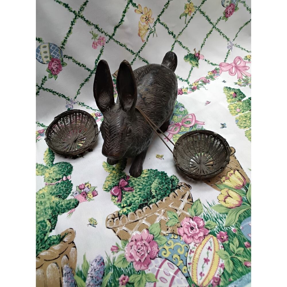 VINTAGE EDWARDIAN BRONZE RABBIT HARE WITH YORED BASKETS EASTER - Picture 6 of 7